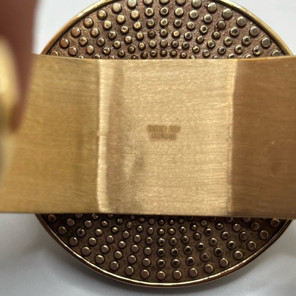 Amy Kahn‎ Russell Mixed Metal Bronze Finish Blue Round Medallion Cuff Bracelet - Picture 11 of 12